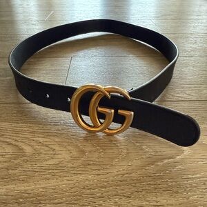 Gucci Black Leather Belt with Gold Buckle